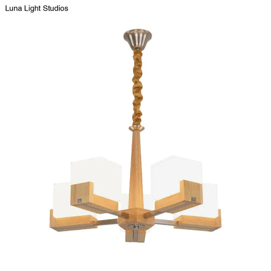 Wooden Nordic Chandelier With Glass Cube Shades - 3/5/8 Heads Ceiling Lamp For Living Room Lighting