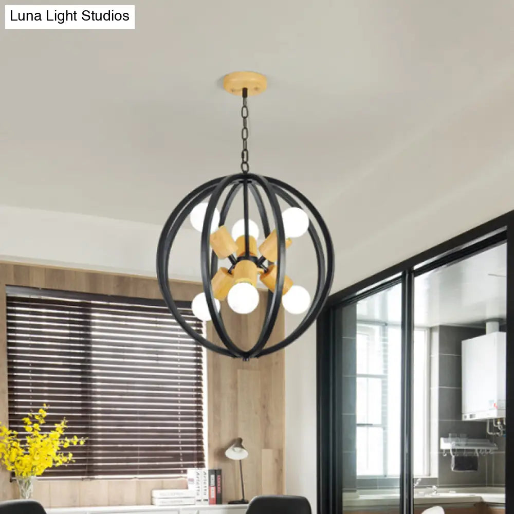 Nordic Wood Globe Chandelier Pendant Light - Led Black/White Ideal For Bedroom