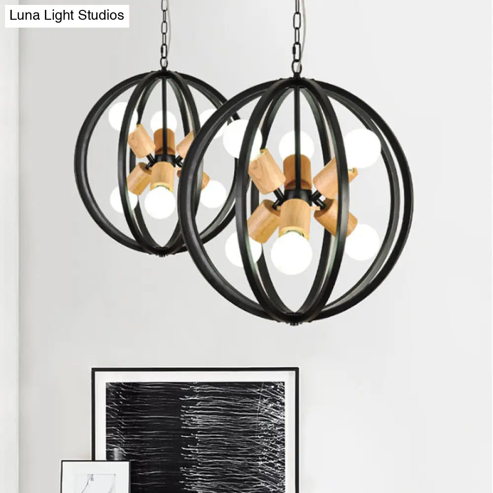 Nordic Wood Globe Chandelier Pendant Light - Led Black/White Ideal For Bedroom