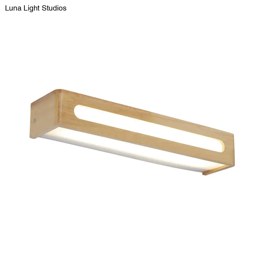 Nordic Wood Led Bathroom Vanity Wall Light - Rectangular Flush Mount Sconce (12/19.5/23.5 Wide)