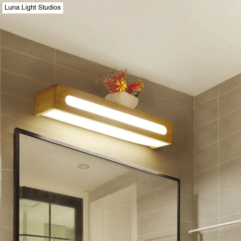 Nordic Wood Led Bathroom Vanity Wall Light - Rectangular Flush Mount Sconce (12/19.5/23.5 Wide)