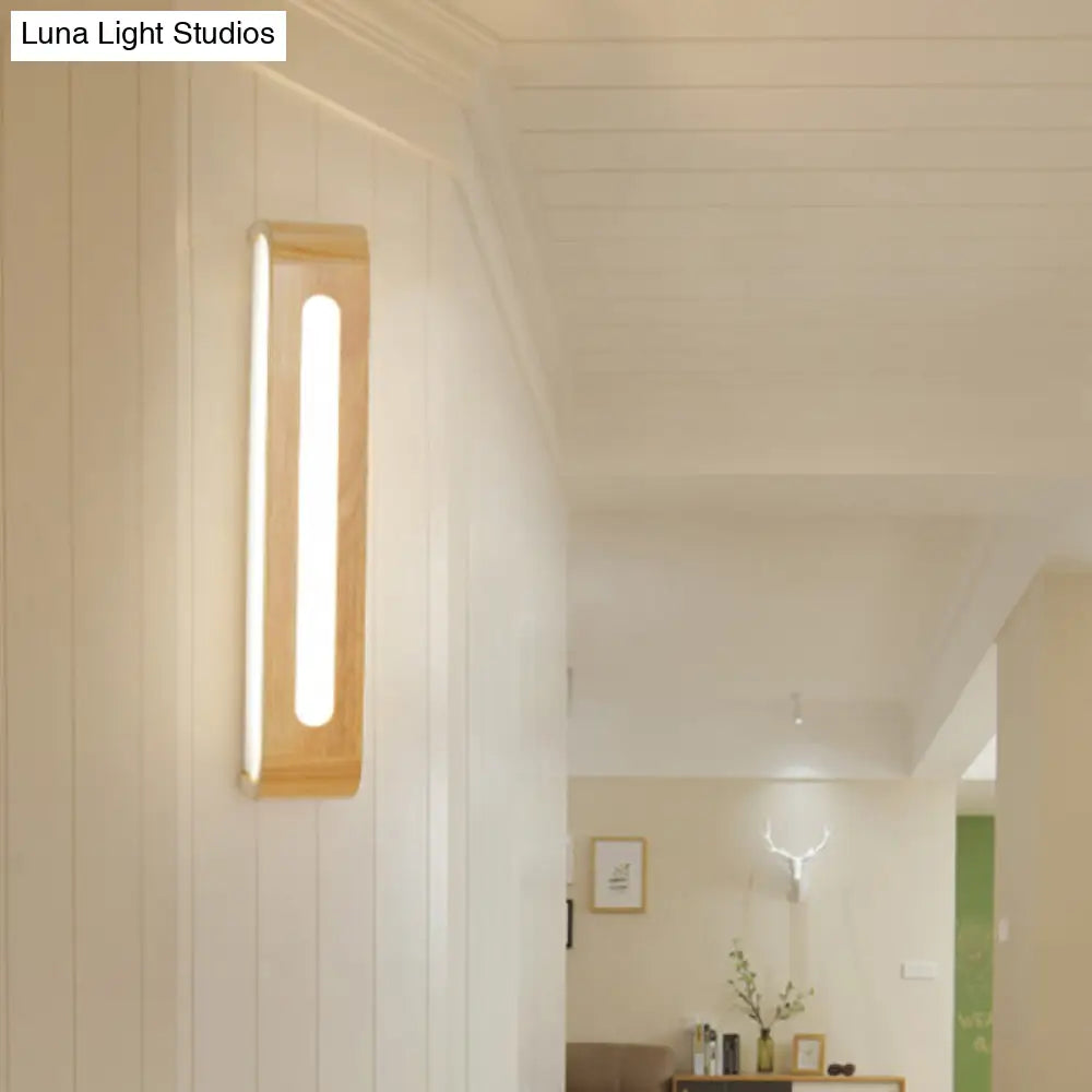 Nordic Wood Led Bathroom Vanity Wall Light - Rectangular Flush Mount Sconce (12/19.5/23.5 Wide)