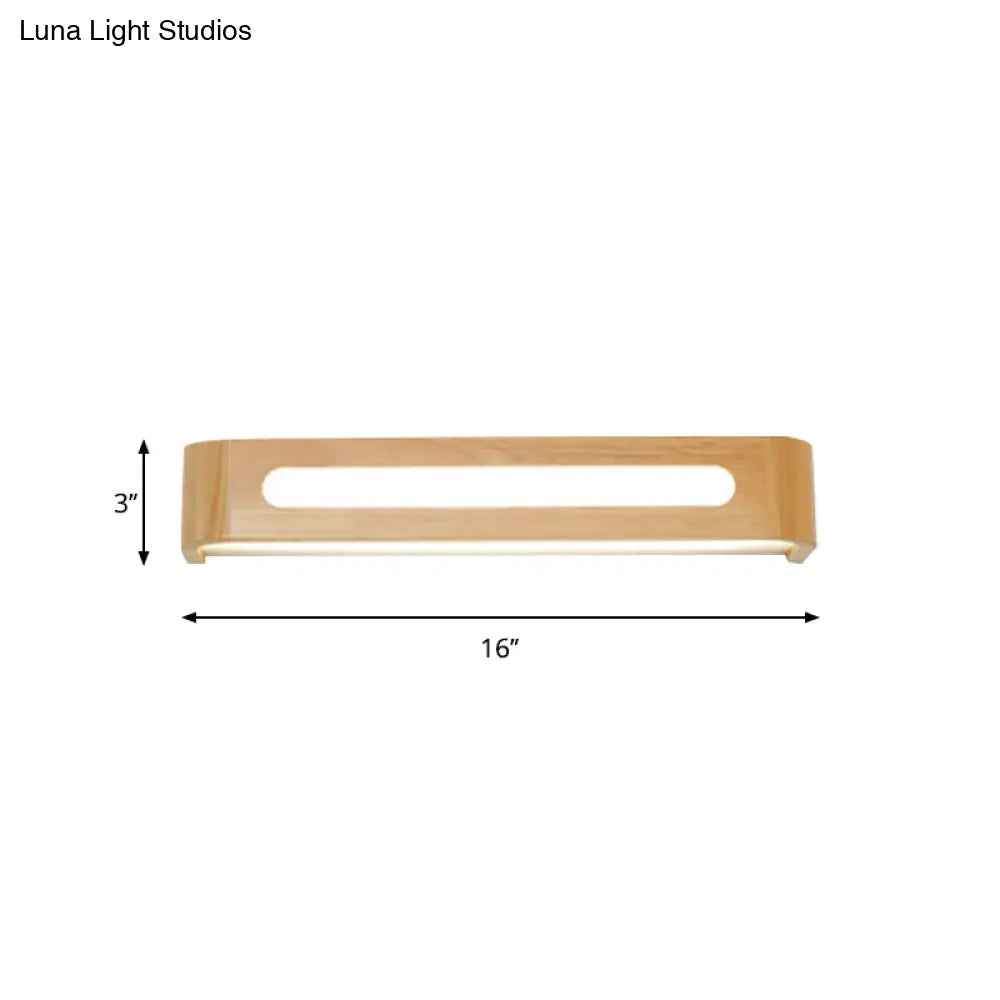 Nordic Wood Led Bathroom Vanity Wall Light - Rectangular Flush Mount Sconce (12/19.5/23.5 Wide)