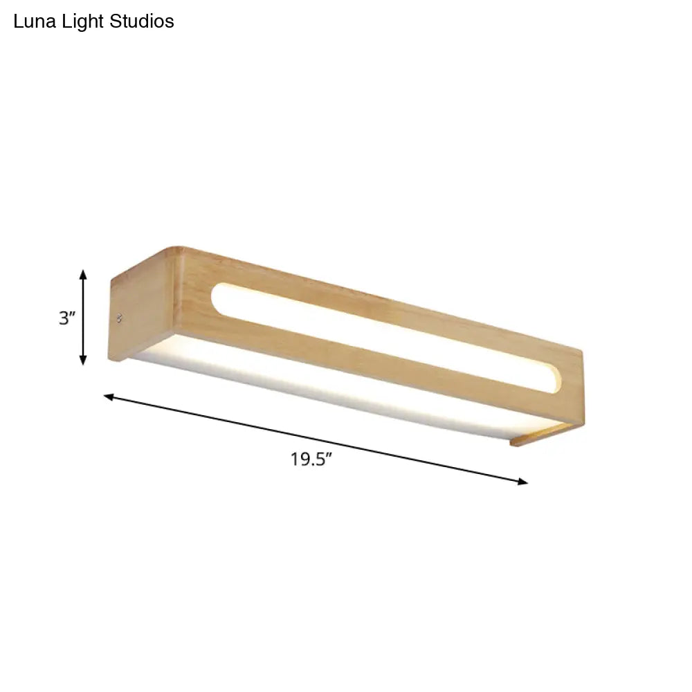 Nordic Wood Led Bathroom Vanity Wall Light - Rectangular Flush Mount Sconce (12/19.5/23.5 Wide)