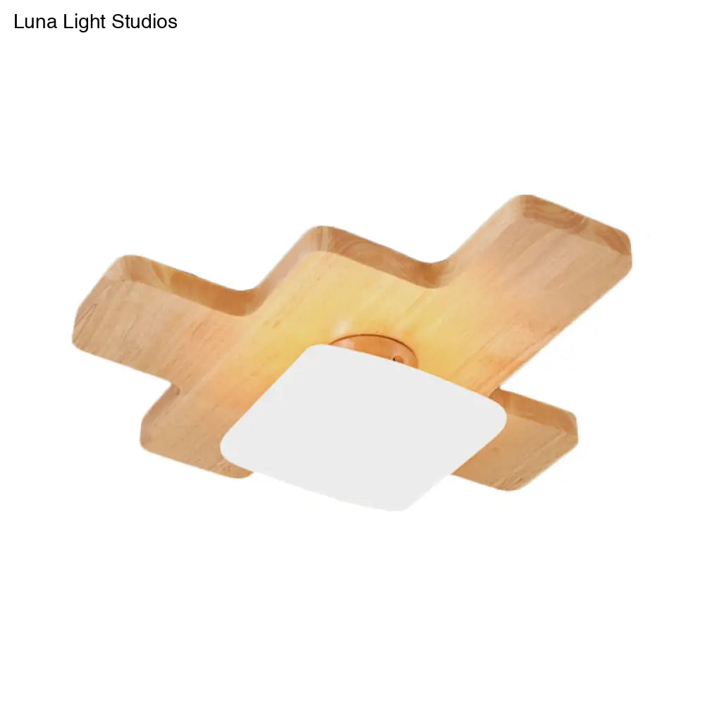 Nordic Wood Led Flush Light - Jigsaw Puzzle Ceiling Mount For Family Room With Acrylic Shade