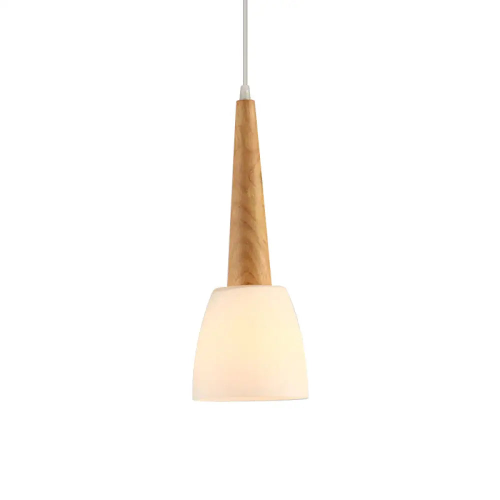 Nordic Wood Pendant Light For Kitchen Dinette With Milk Glass Shade And Handle 1 /