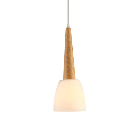 Nordic Wood Pendant Light For Kitchen Dinette With Milk Glass Shade And Handle 1 /