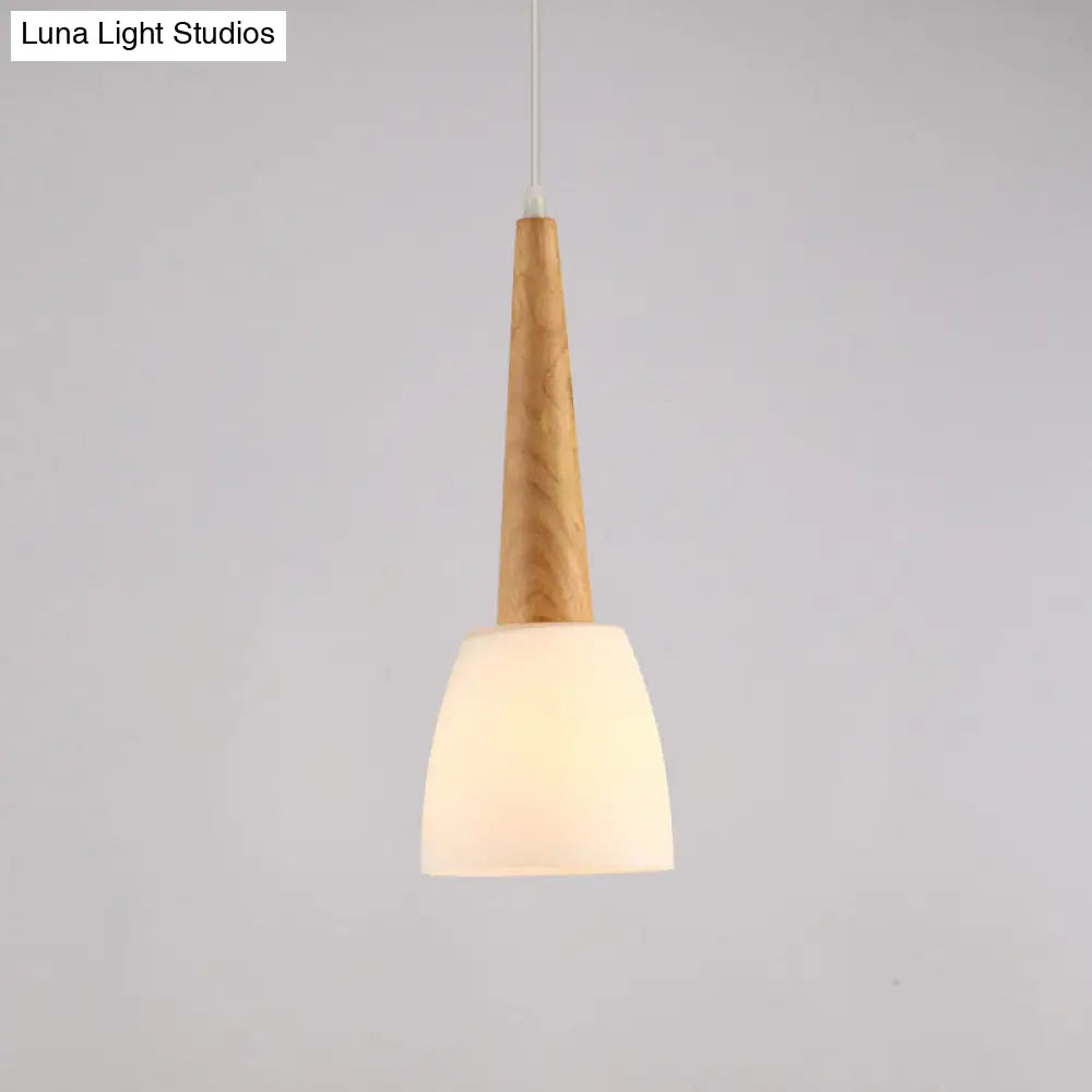 Nordic Wood Pendant Light For Kitchen Dinette With Milk Glass Shade And Handle