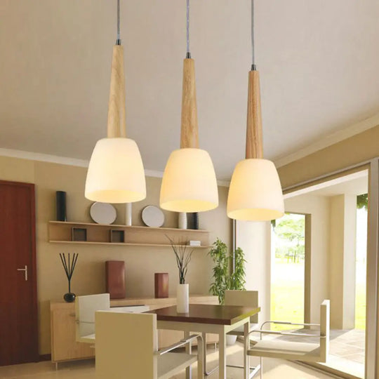 Nordic Wood Pendant Light For Kitchen Dinette With Milk Glass Shade And Handle 3 /