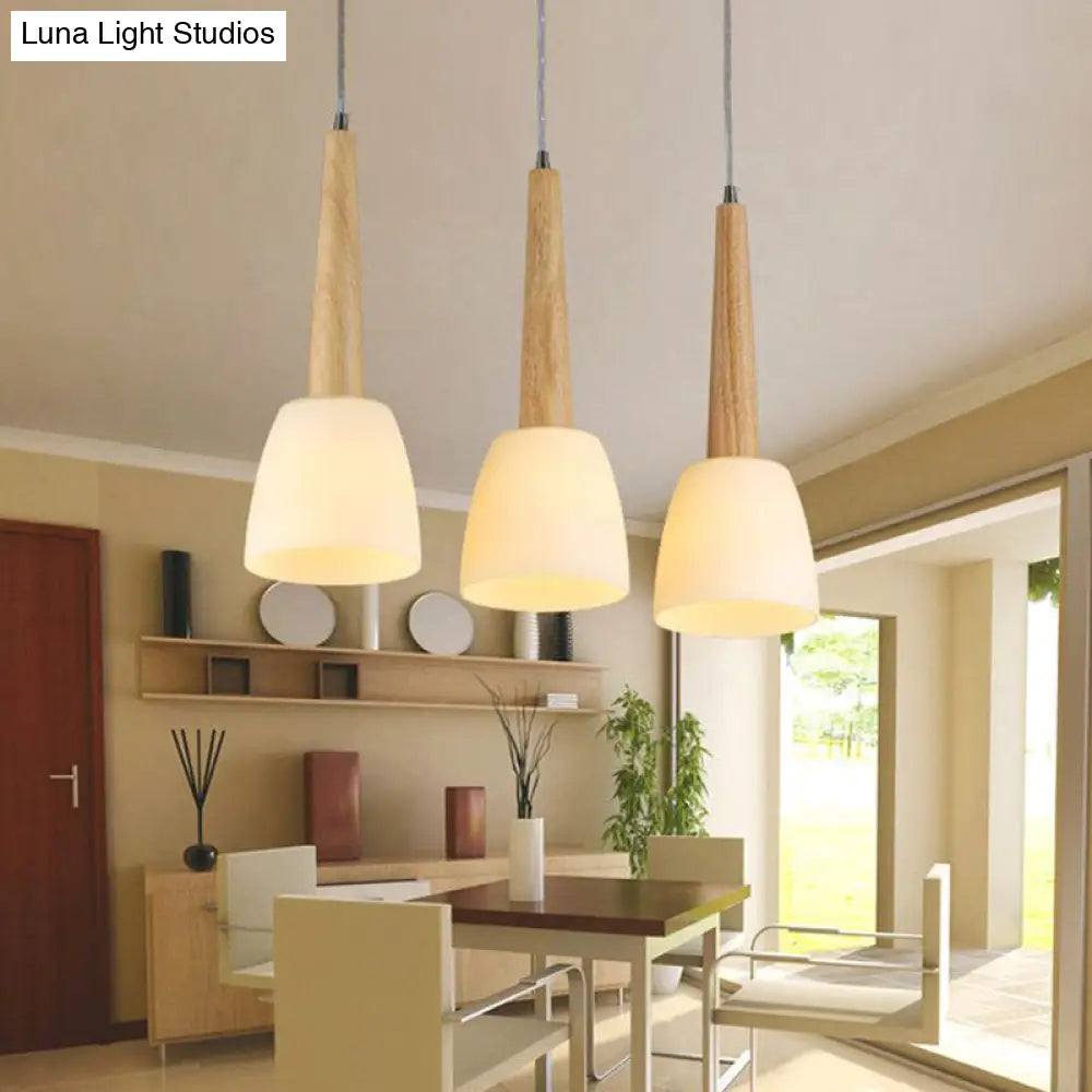 Nordic Wood Cluster Pendant Light With Glass Shade For Kitchen Dinette - Bell Milk 3 /