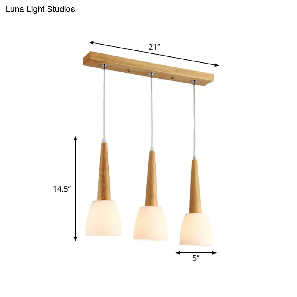 Nordic Wood Pendant Light For Kitchen Dinette With Milk Glass Shade And Handle