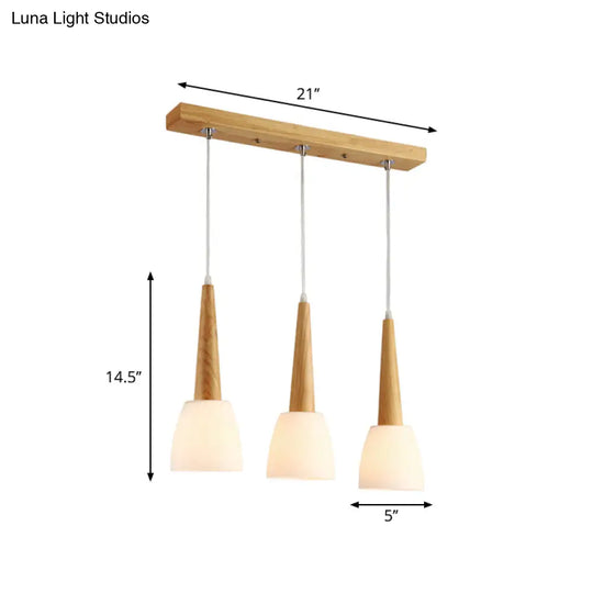 Nordic Wood Pendant Light For Kitchen Dinette With Milk Glass Shade And Handle