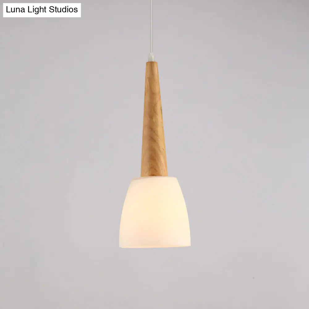 Nordic Wood Cluster Pendant Light With Glass Shade For Kitchen Dinette - Bell Milk