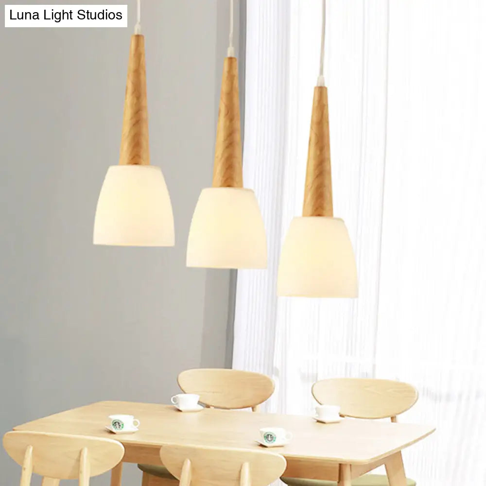 Nordic Wood Cluster Pendant Light With Glass Shade For Kitchen Dinette - Bell Milk