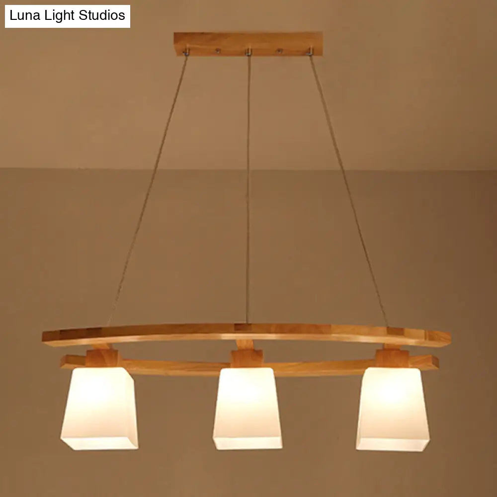 Nordic Wood Pendant Light With Glass Lampshade For Dining Table