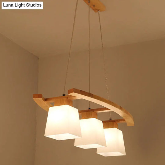 Nordic Wood Pendant Light With Glass Lampshade For Dining Table