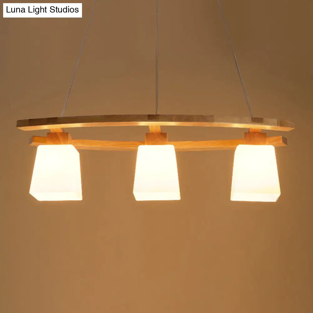 Nordic Wood Pendant Light With Glass Lampshade For Dining Table