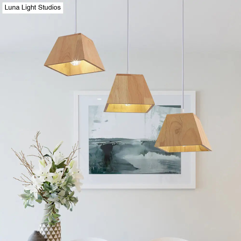 Trapezoid Multi-Light Pendant - Adjustable Nordic 3-Head Ceiling Light Wood Finish