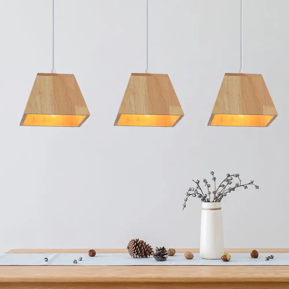 Nordic Wood Trapezoid Pendant With Height Adjustable Multi-Light - 3-Head Ceiling Hanging Fixture
