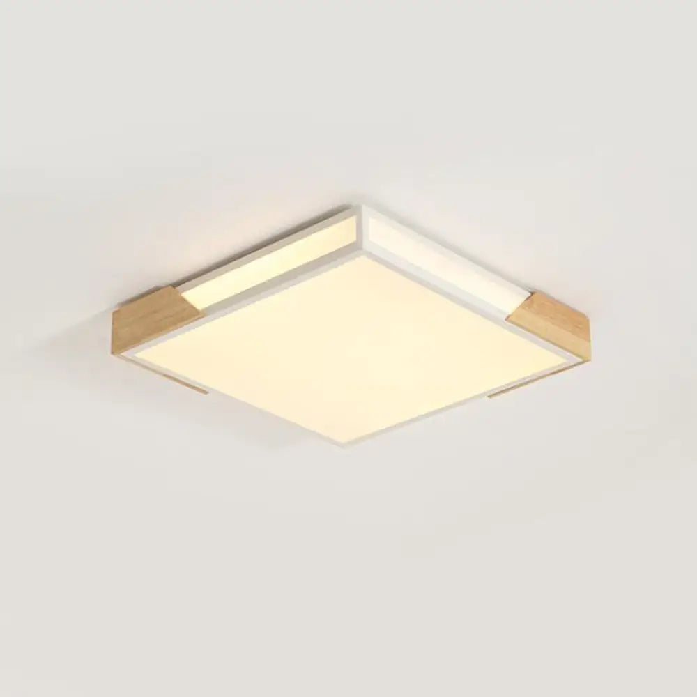 Nordic Wood - White Led Flush Light With Acrylic Ceiling Lamp - Warm/White 12’/16’/19.5’ W