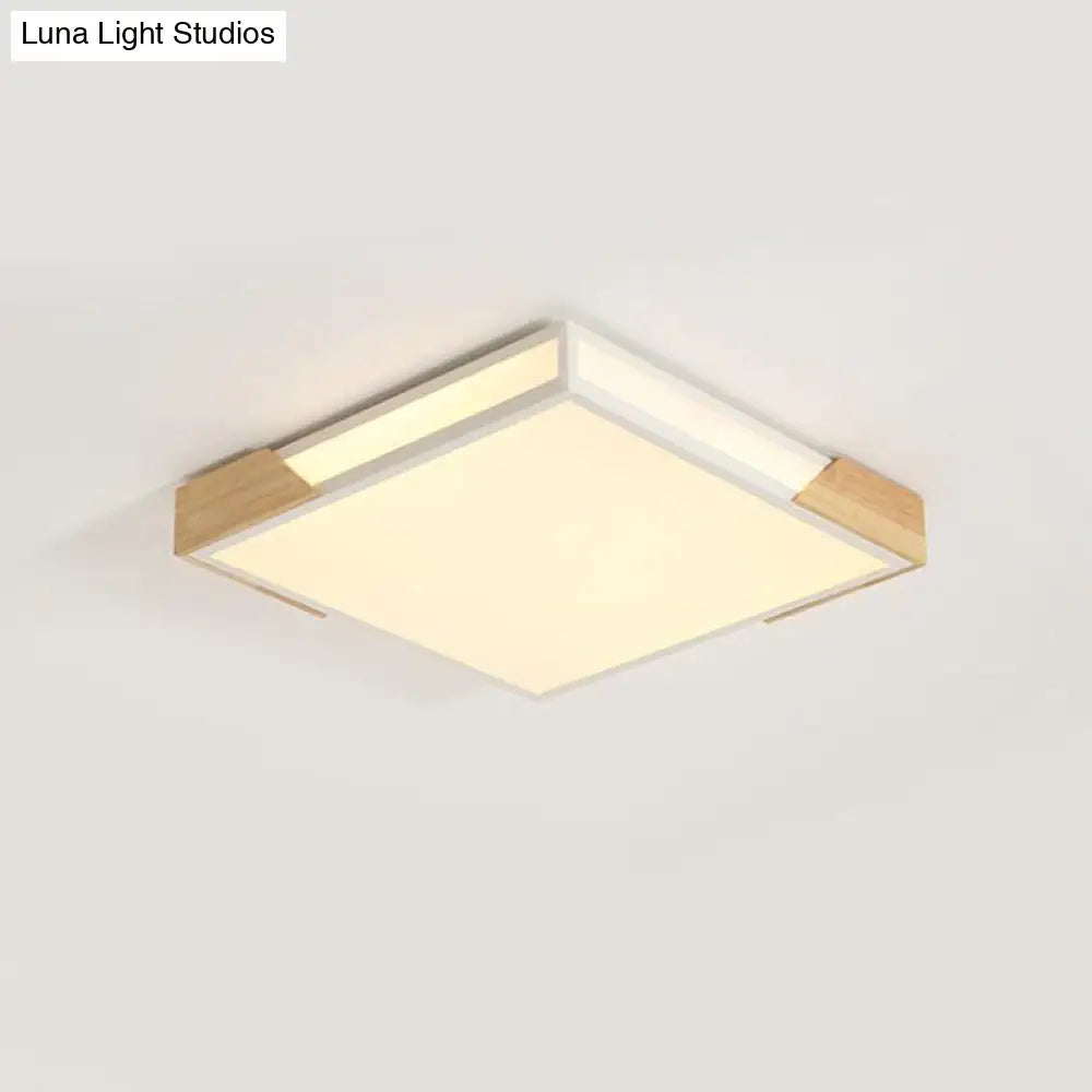 Nordic Wood-White Led Flush Light With Acrylic Ceiling Lamp - Warm/White 12/16/19.5 W White / 12