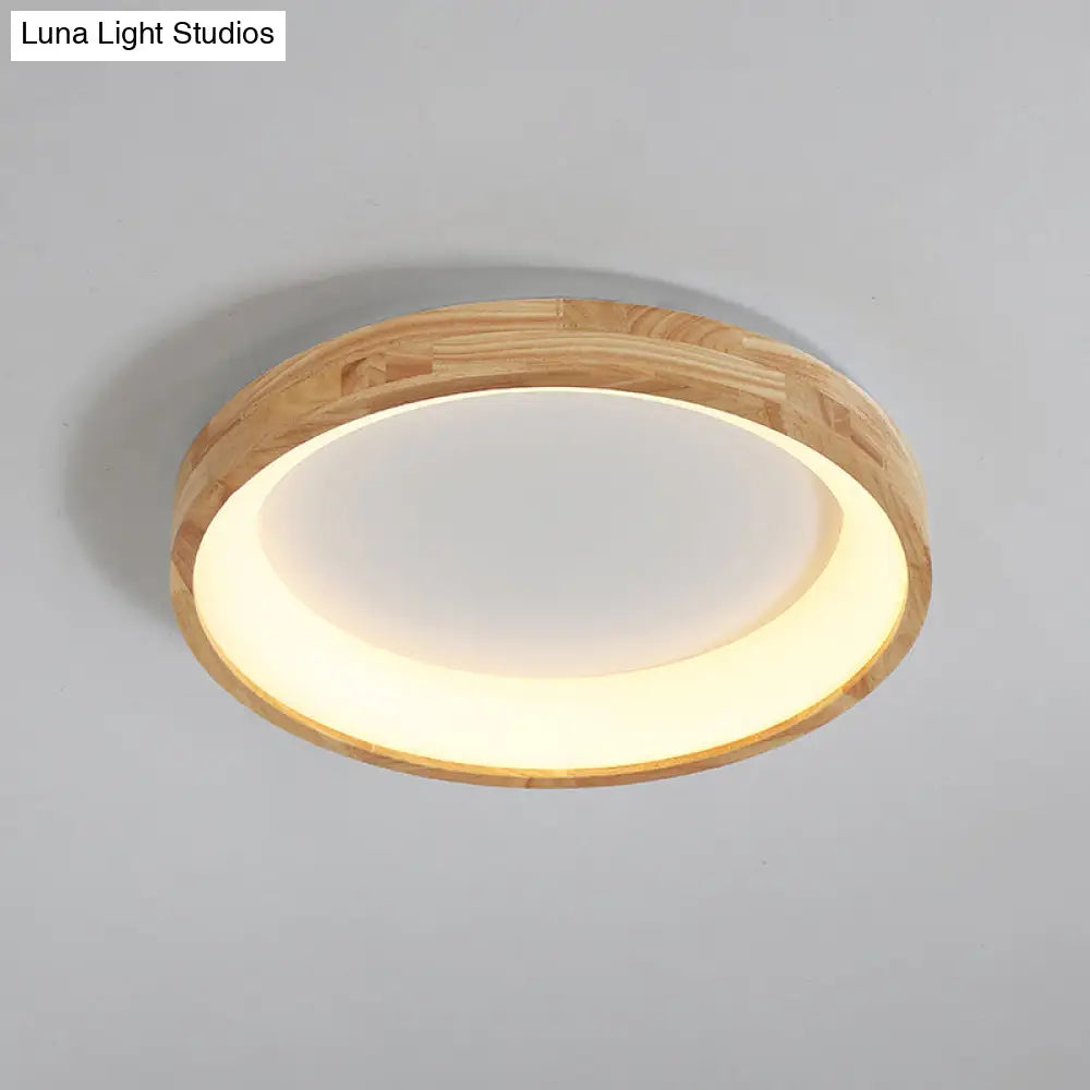 Nordic Wooden Beige Led Flush Mount Ceiling Light With Geometric Design