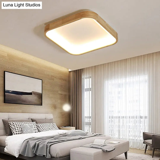 Nordic Wooden Beige Led Flush Mount Ceiling Light With Geometric Design Wood / Warm Square