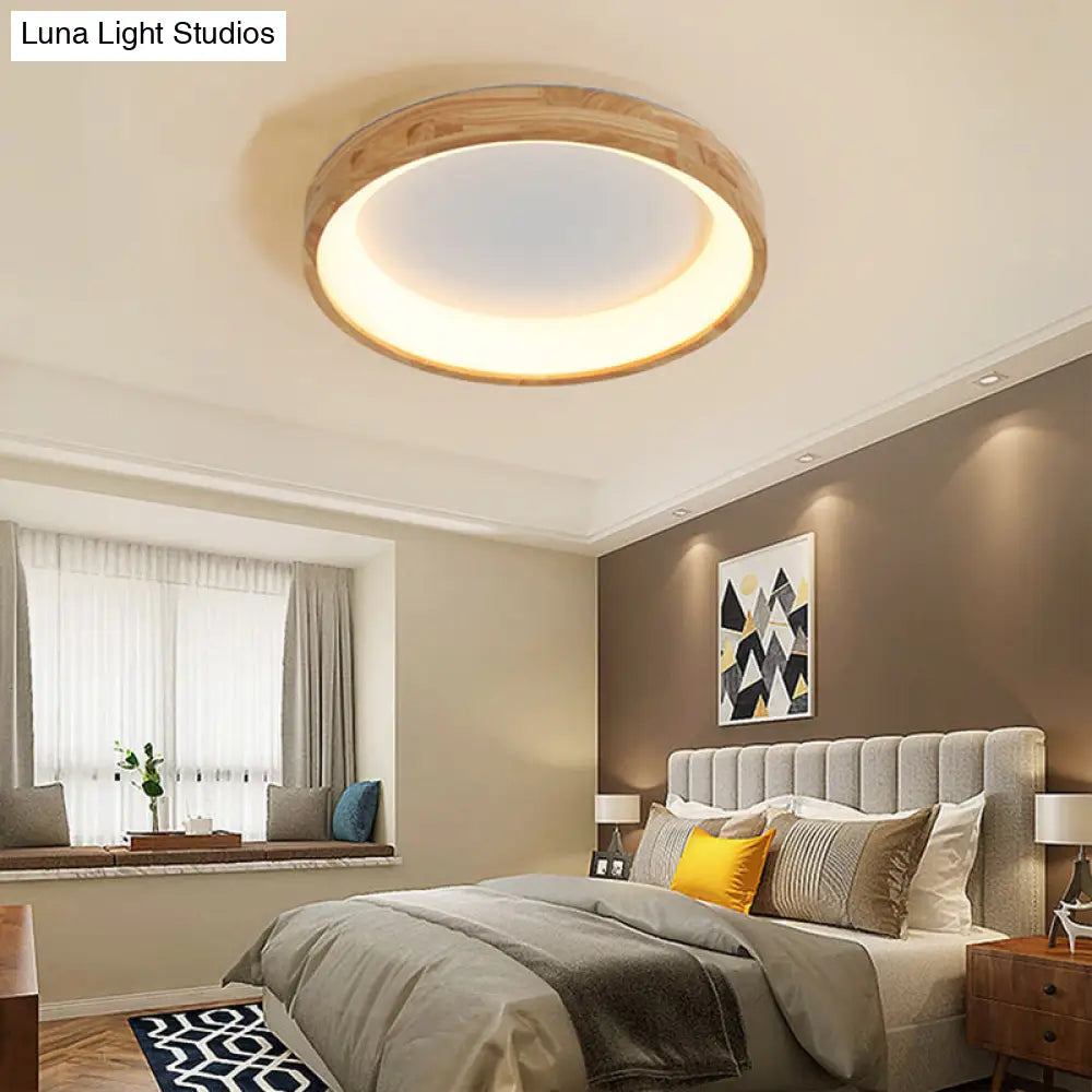 Nordic Wooden Beige Led Flush Mount Ceiling Light With Geometric Design Wood / Warm Round