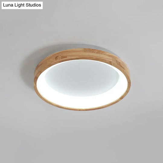 Nordic Wooden Beige Led Flush Mount Ceiling Light With Geometric Design