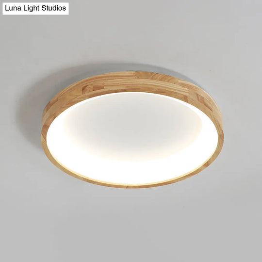 Nordic Wooden Beige Led Flush Mount Ceiling Light With Geometric Design