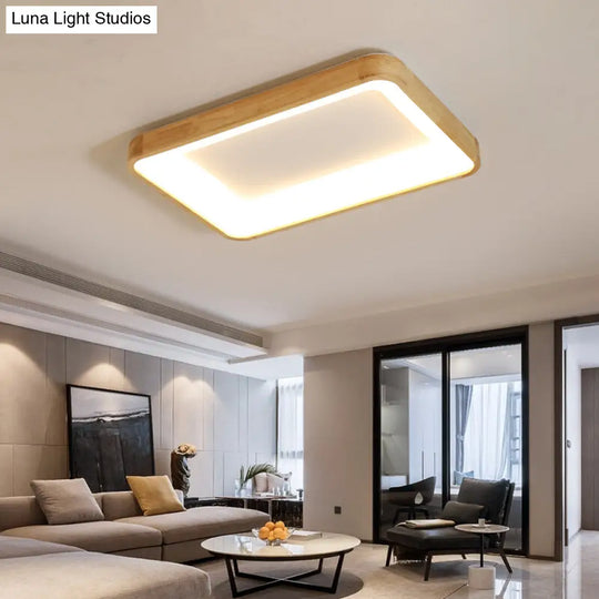 Nordic Wooden Beige Led Flush Mount Ceiling Light With Geometric Design Wood / Warm Rectangle
