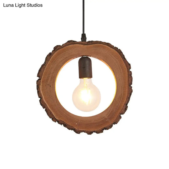 Nordic Wooden Ceiling Lamp: Tree Trunk Slice Design 1-Bulb Pendant Light For Dining Room