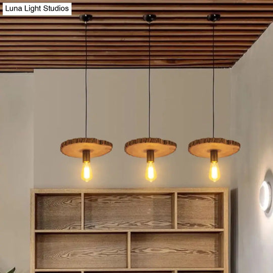 Nordic Wooden Ceiling Lamp: Tree Trunk Slice Design 1-Bulb Pendant Light For Dining Room Wood / Not