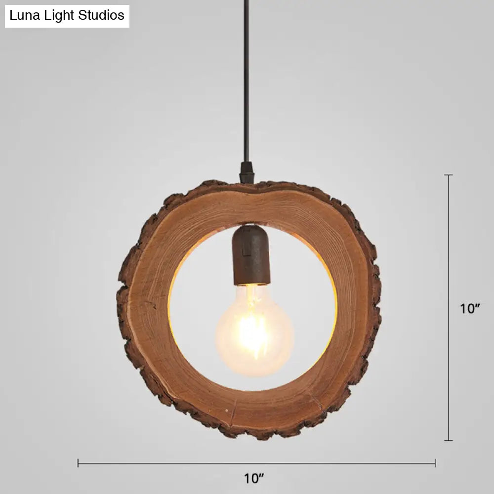 Nordic Wooden Ceiling Lamp - Rustic Tree Trunk Slice Design 1-Bulb Pendant Light For Dining Room