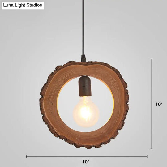 Nordic Wooden Ceiling Lamp - Rustic Tree Trunk Slice Design 1-Bulb Pendant Light For Dining Room