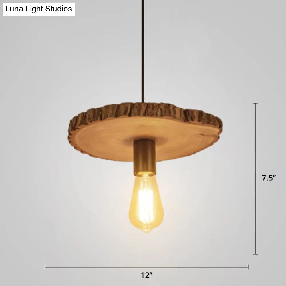 Nordic Wooden Ceiling Lamp - Rustic Tree Trunk Slice Design 1-Bulb Pendant Light For Dining Room