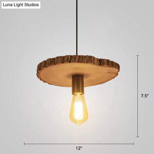 Nordic Wooden Ceiling Lamp: Tree Trunk Slice Design 1-Bulb Pendant Light For Dining Room