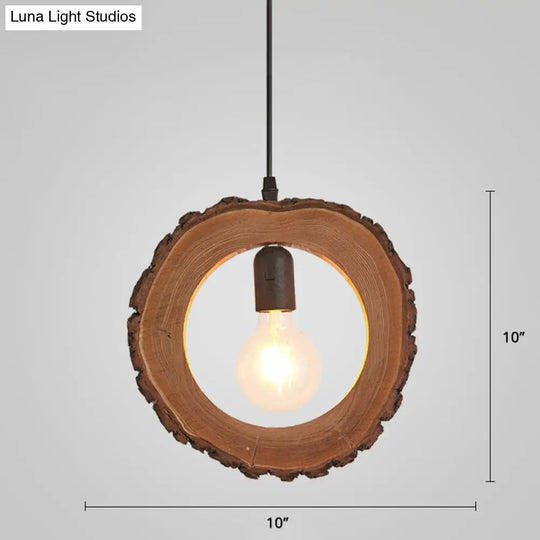 Nordic Wooden Ceiling Lamp: Tree Trunk Slice Design 1-Bulb Pendant Light For Dining Room