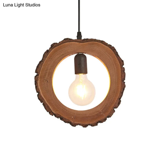 Nordic Wooden Ceiling Lamp - Rustic Tree Trunk Slice Design 1-Bulb Pendant Light For Dining Room