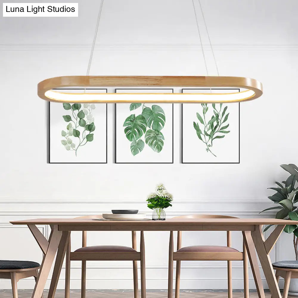 Nordic Wooden Chandelier Led Pendant Light - Wide Oval Design Ideal For Dining Room Décor