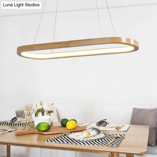 Nordic Wooden Chandelier Led Pendant Light - Wide Oval Design Ideal For Dining Room Décor