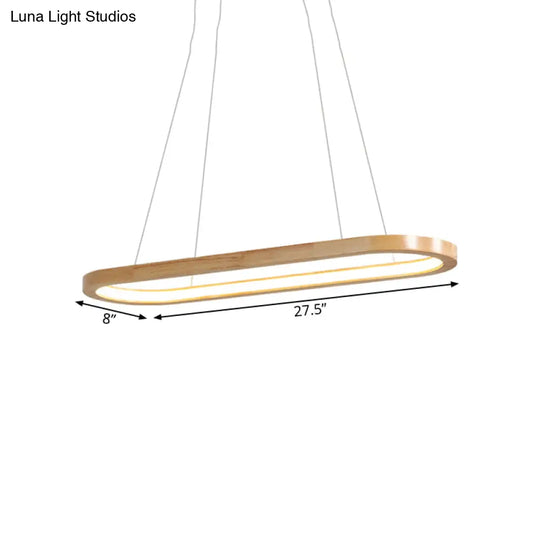 Nordic Wooden Chandelier Led Pendant Light - Wide Oval Design Ideal For Dining Room Décor