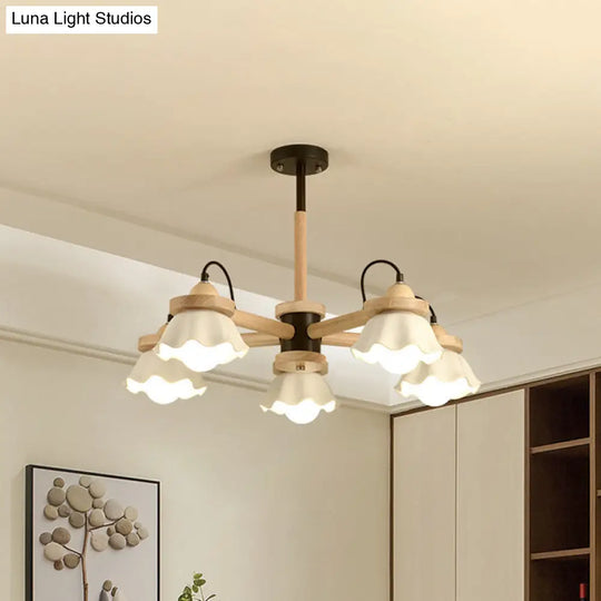 Nordic Wooden Chandelier With Scallop Shades - Perfect For Living Room Ceiling Lighting