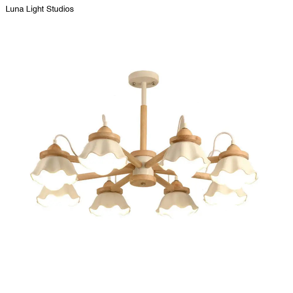 Nordic Wooden Chandelier With Scallop Shades - Perfect For Living Room Ceiling Lighting