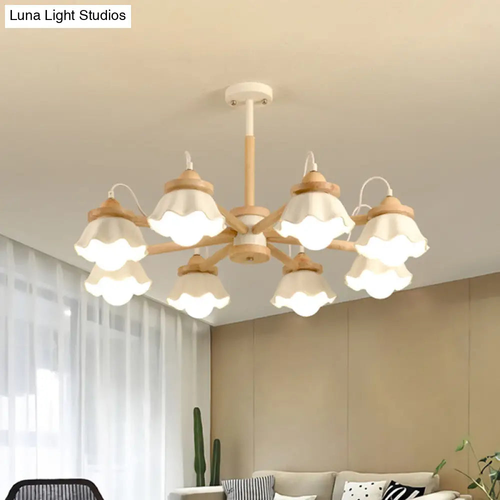 Nordic Wooden Chandelier With Scallop Shades - Perfect For Living Room Ceiling Lighting