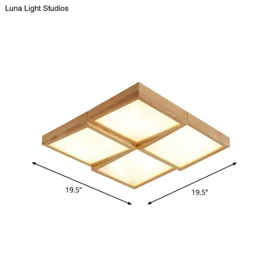 Nordic Wooden Checker Ceiling Light - Flush Mount Lamp (1/6/9-Light) In Beige For Living Room