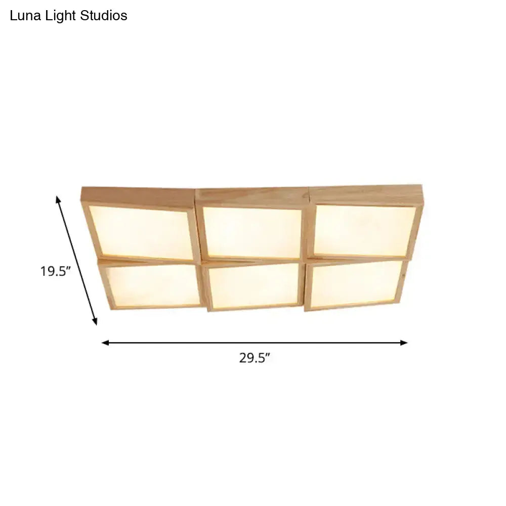 Nordic Wooden Checker Ceiling Light - Flush Mount Lamp (1/6/9-Light) In Beige For Living Room