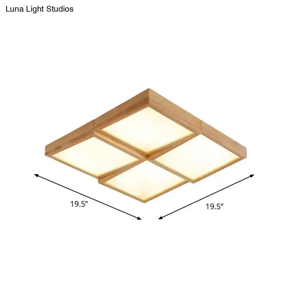 Nordic Wooden Checker Ceiling Light - Flush Mount Lamp (1/6/9-Light) In Beige For Living Room