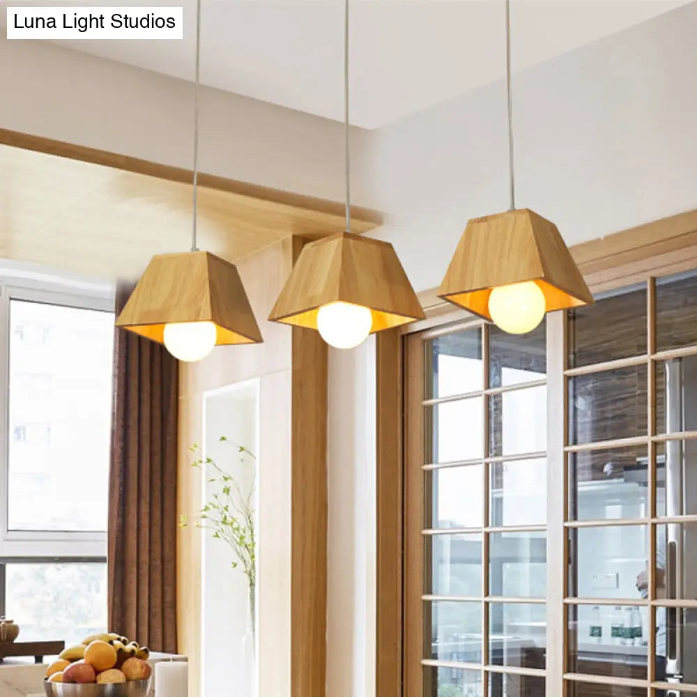Nordic Wooden Tapered Ceiling Light Pendant - 3 Bulb Led Multi-Light Fixture For Dining Room Wood