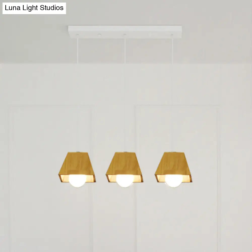 Nordic Wooden Tapered Ceiling Light Pendant - 3 Bulb Led Multi-Light Fixture For Dining Room